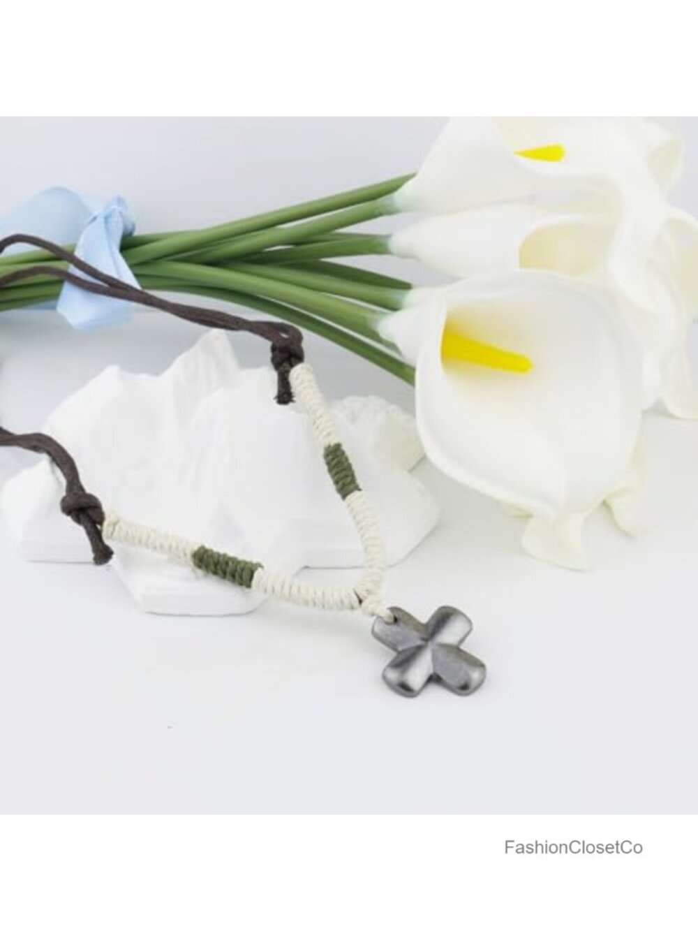 Vintage Style Cross Pendant Necklace Hemp Rope Leather Cord Adjustable - Picture 3 of 4